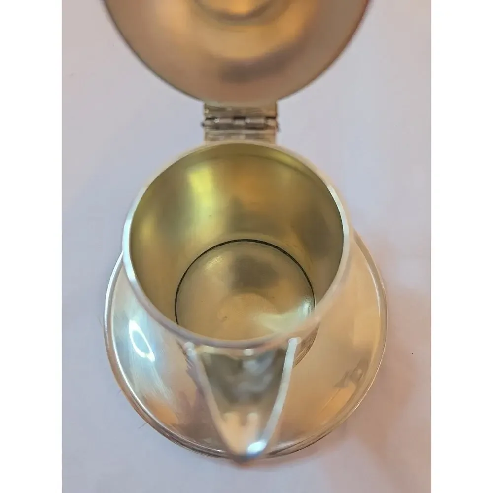 Antique Wallace Silver Plate M616 Creamer Attached Plate Hinged Lid
